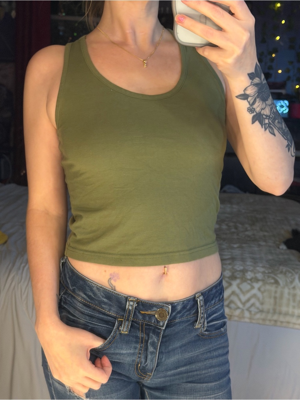 Olive Green Women's Tank Crop Top